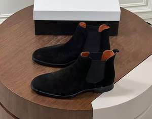 <span class=keywords><strong>Botas</strong></span> Chelsea de Tobillo de Lujo Personalizadas para Hombre en Gamuza de Cuero Genuino <span class=keywords><strong>Amarillo</strong></span> Estilo Occidental Zapatos de Vestir para Otoño Invierno Talla Grande - Product Image 3