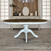 Table à manger extensible en bois massif de style français antique D1639, table ronde classique pour cuisine et salle à manger