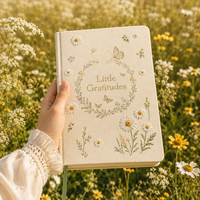 Journal de gratitude LABON avec broderie botanique, carnet en tissu de lin à pois, bords dorés, logo personnalisé, cadeau bien-être