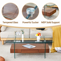 Table basse moderne en verre trempé avec tiroir, durable et facile à nettoyer, meubles pour salons, hôtels et appartements