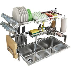 رف تخزين حوض مطبخ كلاسيكي من الفولاذ المقاوم للصدأ فوق الحوض وعاء مقاوم للصدأ حامل أكواب للأطباق - Product Image 2