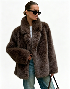 Nuova <span class=keywords><strong>Giacca</strong></span> Corta Zeyu in Ecopelliccia Marrone Cioccolato, Traspirante, Spessa, con Ampio Colletto, Resistente al Freddo, per <span class=keywords><strong>Donna</strong></span> - Product Image 1