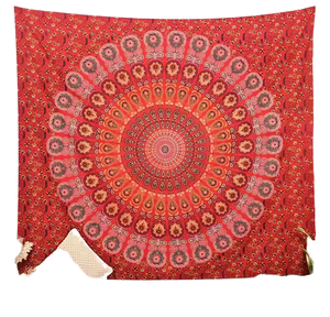 Arazzo Decorativo in Cotone con Mandala Pavone Blu, Stampa Personalizzata Indiana Hippie Bohémien Psichedelica Dorata - Product Image 1