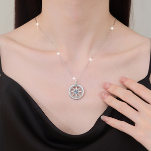 Collar con colgante de Estrella del Norte de Plata de Ley 925 para mujer con disco y Brújula de moissanita de color D de 1 Ct-regalo perfecto - Product Image 2