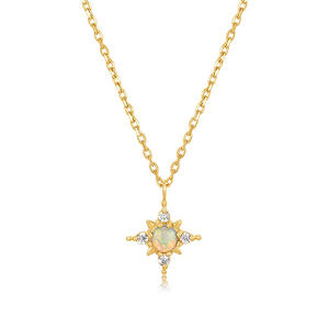 AN048 ヴィンテージファッション 925スターリングシルバー オパールジルコン 八芒星ペンダントネックレス レディース ガールズ ステートメントファインジュエリー - Product Image 1