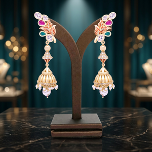 El mejor vendedor de joyería de fiesta de moda tradicional, Pendientes colgantes AD chapados en oro mate elegantes, Material de latón personalizado, suministrado a la moda - Product Image 1