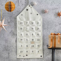 Calendrier de l'Avent de Noël en tissu avec 24 poches, décoration murale en toile de coton, réutilisable, en lin, pour Noël