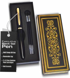 Executive Rollerball Gel Ink <b>Pen</b> Set in Gift <b>Box</b>, Black Gloss Classic Business <b>Pen</b> with Removable Cap, Gold Accents, - Product Image 1