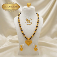 Parure de bijoux de luxe GALAM en laiton noir perlé avec pendentif cœur, collier, boucles d'oreilles et bague pour femme, bijoux de mariage africains