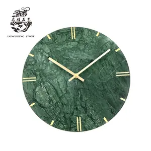 Sortie d'usine nouvelle horloge murale ronde en marbre vert naturel décoratif pour salon