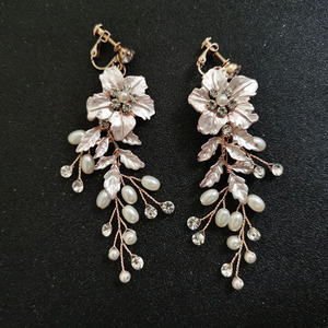 SLBRIDAL Handmade Rhinestones Crystal Pearl Flower <strong>Clip</strong> <strong>on</strong> Wedding Dangle <strong>Earring</strong> Bridal Chandelier <strong>Earring</strong> Women <strong>Girls</strong> Jewelry - Product Image 3