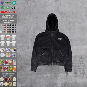 Custom High Quality 450 Gsm Washed Embroidery Luxury Plain <b>Navy</b> Zipper-Up Hoodie Black Oversized Drop Shoulder <b>Men's</b> Hoodies - Product Image 2