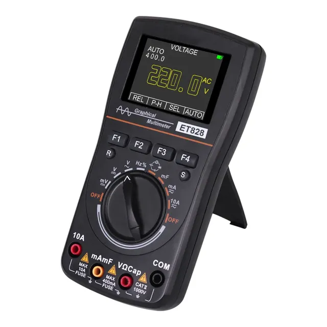 ET828 Intelligent Digital Oscilloscope Auto Range Graphical Multimeter 2.4" Screen 1MHz 2.5MSPS Waveform for Electronic Test