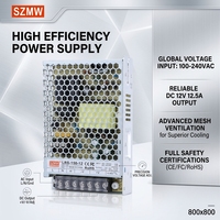 SZMW LRS-150-12 150W12V12.5A Alimentation stabilisée standard export, faible bruit, entrée large 85-264V, garantie 3 ans, certifié CE RoHS