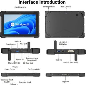 Tablette robuste pour l'extérieur, Windows 11, <span class=keywords><strong>10</strong></span>,1 pouces, tablette PC industrielle, IP67, étanche, Intel Celeron J4105, 8 Go de RAM, 128 Go de ROM, 8000 mAh - Product Image 2