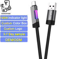 Cable de Datos de Carga Rápida RGB Luminoso de Nailon y Aleación de Aluminio Tipo-C USB-A 100W 3A con Efecto de Luz Intermitente, Escáner de Código de Barras, Auriculares
