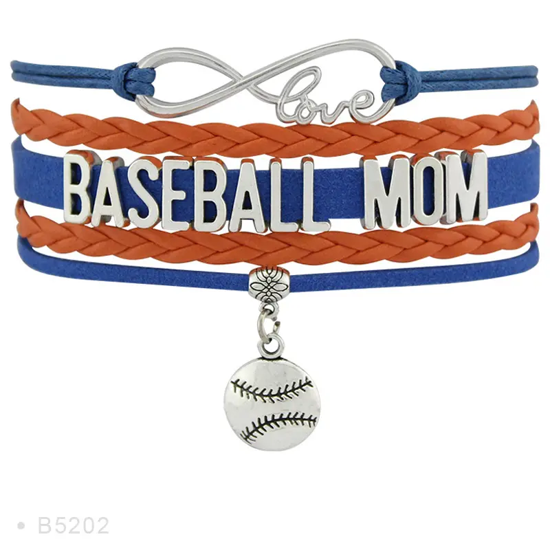 Fabbrica Made Infinity Amore Baseball Mamma di Fascino Avvolgente In Pelle Da Baseball Degli Uomini Braccialetti per Le Donne