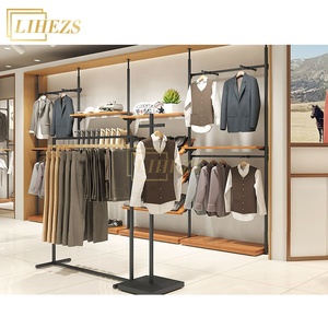 Metal Wooden Clothes <strong>Display</strong> Stand <strong>Hanging</strong> <strong>Rack</strong> Clothing <strong>Display</strong> Shelves Modern Design <strong>Display</strong> <strong>Rack</strong> for Clothing Shop - Product Image 5
