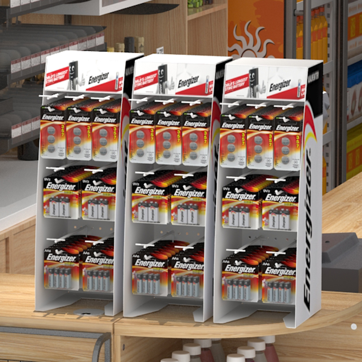 POP Customized PVC Plastic Battery Display Rack PVC Floor Display Rack Carton Paper Design — view 4