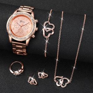 Elegante Reloj de Pulsera para Mujer con Juego de Joyería, Reloj de Cuarzo con Cristal de Doble Corazón - Product Image 6