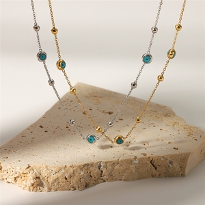 Collana Girocollo Bohemia Designs in Acciaio Inossidabile Placcato Oro con Perline Occhio Blu e Catena a Maglie per Donne - Product Image 3