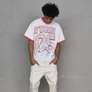 T-shirt streetwear épais 250 g/m², blocs de couleur, col épais, coupe ample surdimensionnée, t-shirt court personnalisé pour homme - Product Image 3