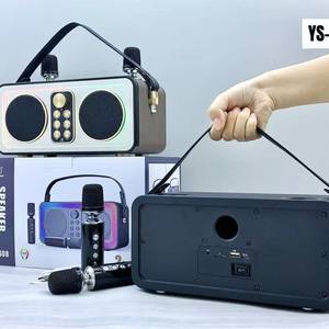 YS608พื้นผิวกระจกไม้3600มิลลิแอมป์20วัตต์ไมค์ไร้สายแบบคู่เสียงสะท้อนลำโพงคาราโอเกะเปลี่ยนเสียง - Product Image 6