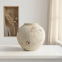 Vase rond en grès artisanal Wabi Sabi 29,5x29,5x28 cm, vase en céramique moucheté vieilli pour la décoration de la maison de style farmhouse, salon