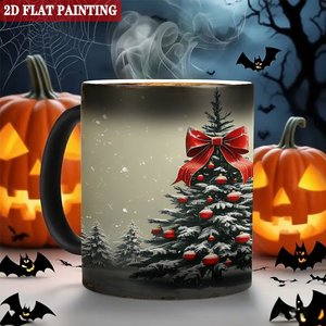 Frosted Black <b>Ceramic</b> <b>Mug</b> 11oz Heat Color Changing Sublimation Christmas Tree Design - Product Image 6
