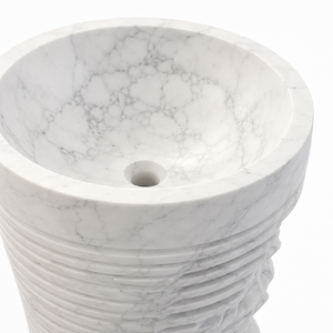 Poulars Wholesale Luxury lavabo autoportant en pierre naturelle et marbre Arabescato Corchia, avec piédestal en pierre artificielle - Product Image 3