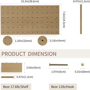 Wooden pegboard solid wood wall <b>shelf</b> storage <b>rack</b> living room kitchen wall-mounted storage <b>rack</b> wall display <b>rack</b> - Product Image 3