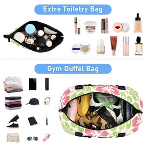 Custom Recycled Eco Friendly <b>Small</b> Hibiscus Print Overnight <b>Bag</b> Expandable Foldable Sports Gym <b>Women</b> <b>Duffle</b> <b>Bag</b> - Product Image 3