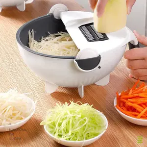 Popular Kitchen Multi Functional Shredder Wet Fruits Drain Basket Blade Cutter Manual 9 in 1 Slicer Vegetable Grater