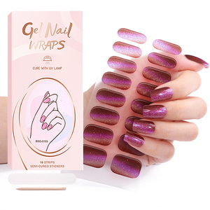 16 pièces de bandes de vernis à ongles <span class=keywords><strong>semi</strong></span>-durcis en gel, rose clair fraise, autocollantes, enveloppantes, pour nail art, imperméables - Product Image 1