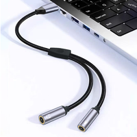 2 1 Kabel Audio Splitter Tipe-C Y USB C Dual 3.5mm Female Konverter Aux dengan Pelindung Kepang untuk Mikrofon Komputer