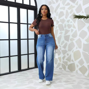 Pantalones Retro Holgados Casuales de Talla Grande para Mujer, Jeans de Pierna Ancha en Tono Claro con Estampado a Rayas 3D, de Algodón de Marca para Verano y de Tiro Medio para Mujer - Product Image 1