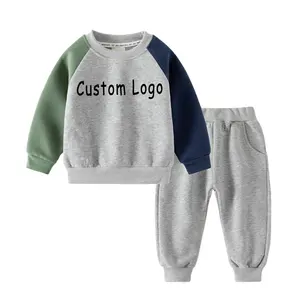 Custom Logo sudadera colors matching 100%cotton Sweatsuit and Pant French Terry Fleece Baby Tracksuit Set Hoodies For Kids