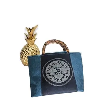 Blue Handbag Wholesale Natural Hand-dyed Bags Linen Tote Bag