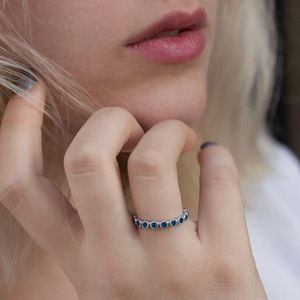 Anillos de Eternidad Q728, Plata 925, Cristal Azul con Engaste Pavé, Clásicos, Unisex, para Uso Diario, Joyería Fina - Product Image 6