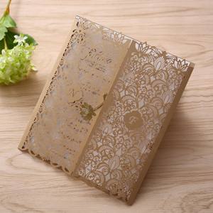 دعوة زفاف فاخرة مقطوعة بالليزر مع زهرة معدنية على الجهة الأمامية - عرض ساخن - Product Image 3