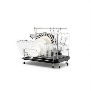 Égouttoir à vaisselle extensible en acier inoxydable avec plateau, égouttoir de cuisine moderne pour assiettes, verres à vin, taille L - Product Image 1