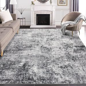 Soft Modern Abstract Polyester Area <strong>Rug</strong> with PVC-coated Backing-Low Pile Washable for Living Room <strong>Bedroom</strong> Office <strong>Grey</strong> - Product Image 2