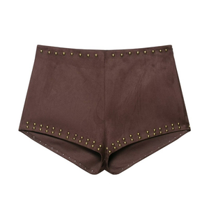 Shorts décontractés pour femmes, nouvelle collection été 2026, <span class=keywords><strong>chic</strong></span> et tendance, respirants, en tissu peigné, avec rivets, style vintage, taille mi-haute, fermeture éclair latérale - Product Image 2