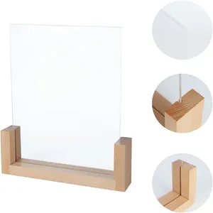 Duidelijke Acryl Bord Houder Aanpasbare Verticale Acryl Tafel Bord Houders Houten Basis-Acryl Papier Houder Voor Foto 'S, Bruiloften,