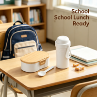 Ensemble de boîte à lunch japonaise ovale en bois grainé 600ML avec bouteille d'eau 360ML et cuillère