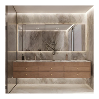 Ensemble complet de meubles de salle de bain en panneaux de particules : meuble sous-vasque, baignoire, toilettes