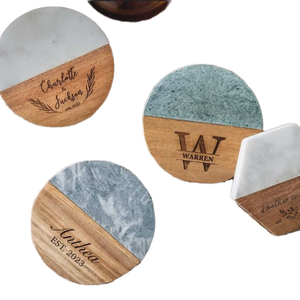Sous-verres ronds en marbre et bois écologiques de luxe pour la maison, le bureau ou les fêtes de Noël, élégants pour la table, porte-gobelets et boissons - Product Image 4