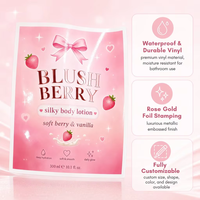 Étiquettes cosmétiques personnalisées en PVC écologique imperméable, autocollants pour blush, baies, lotion corporelle soyeuse, estampage à chaud or rose pour emballage