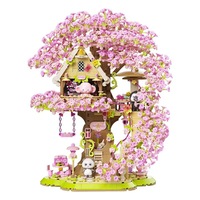 JAKI AK018 Maison dans les Arbres Fleur de Cerisier 1800 Pièces Boîte à Musique Blocs de Construction Logo Personnalisé Vente en Gros