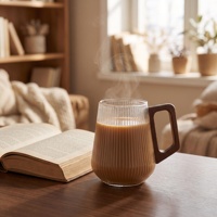 Gobelet en verre réutilisable au design moderne avec poignée en bois, grande capacité pour un usage domestique
